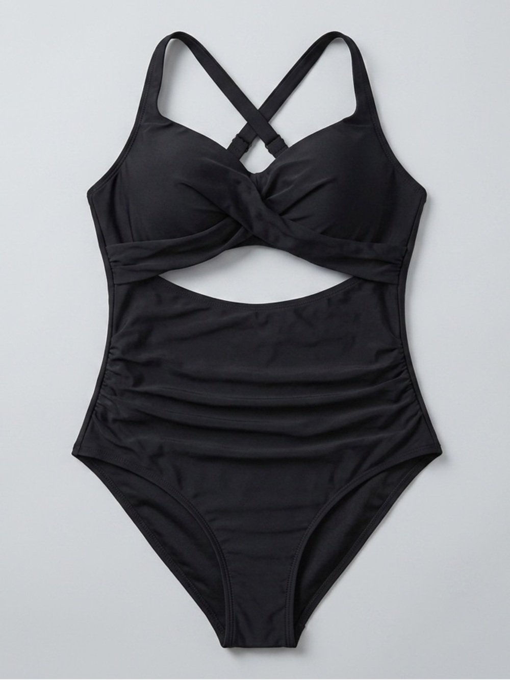 NEW Black Criss-Cross Wrap Cutout Monokini with Ruched Tummy Control